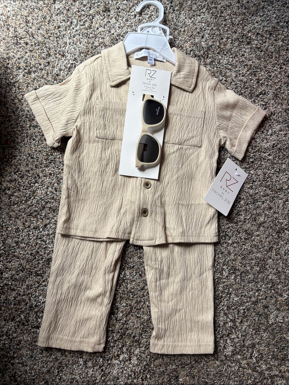 Rachel Zoe Beige Crinkle Kids 3 Piece Set with Sunglasses